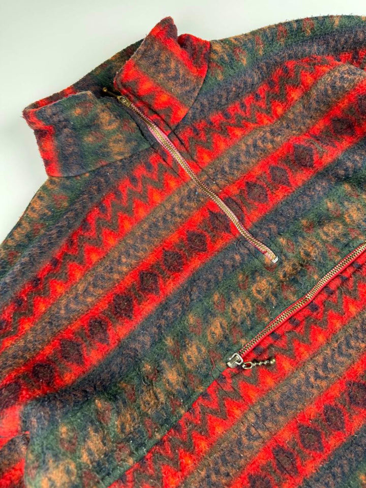 Men's Vintage Patterned Fleece Jacket with Half-Zip