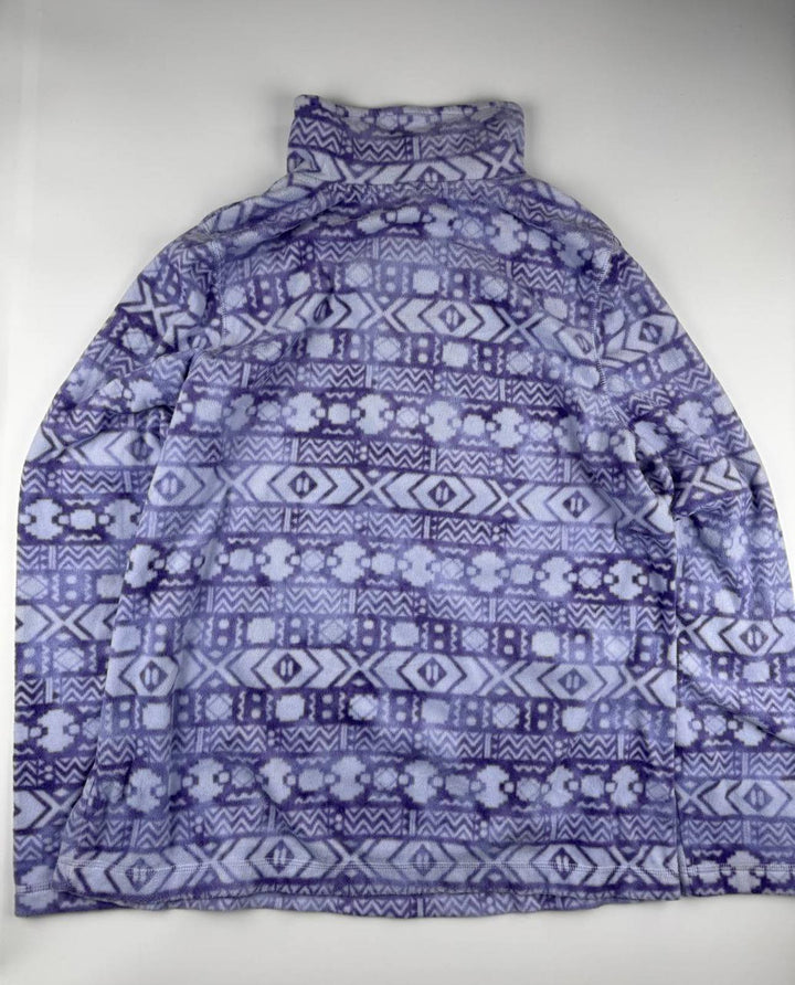 Vintage Women's Purple Patterned Fleece Jacket with Half-Zip made in Madagascar