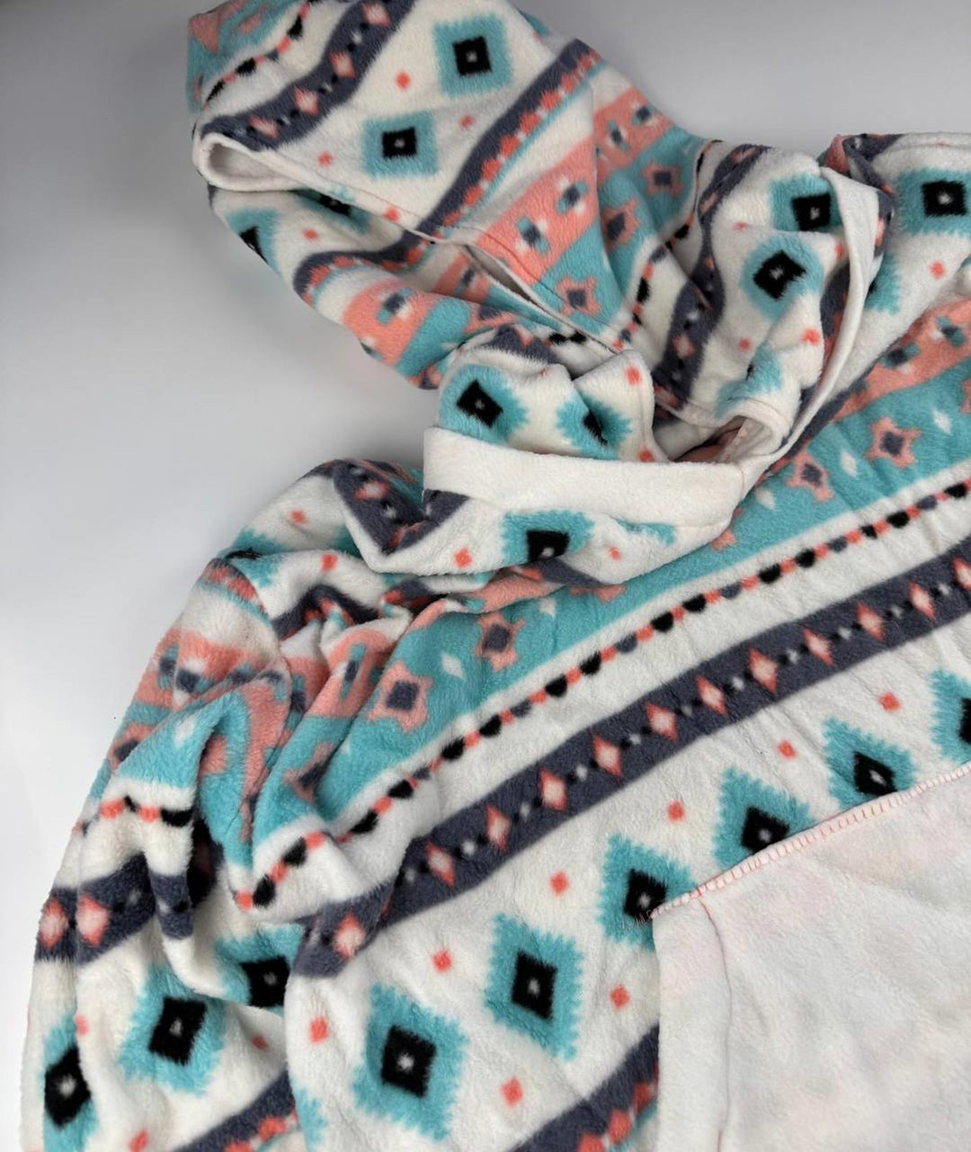 Vintage Women's Hooded Pullover Sweatshirt Fleece with Geometric Pattern Size see pics