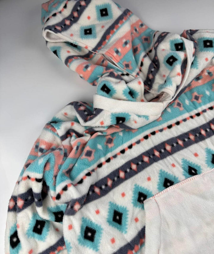 Vintage Women's Hooded Pullover Sweatshirt Fleece with Geometric Pattern Size see pics