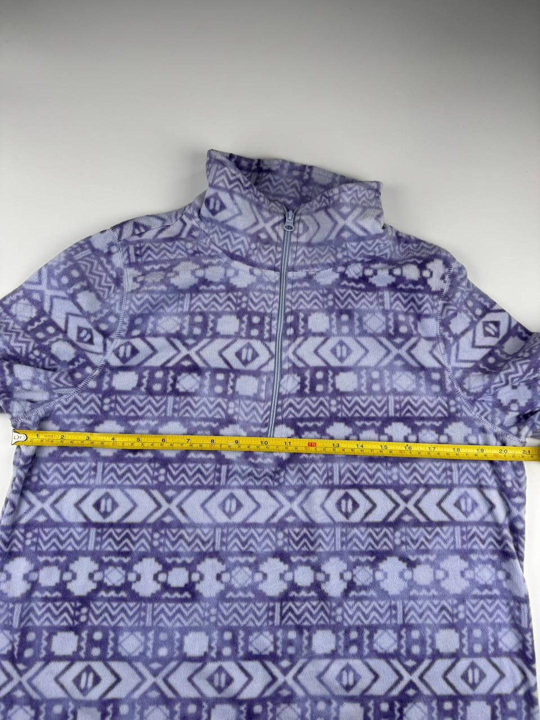 Vintage Women's Purple Patterned Fleece Jacket with Half-Zip made in Madagascar