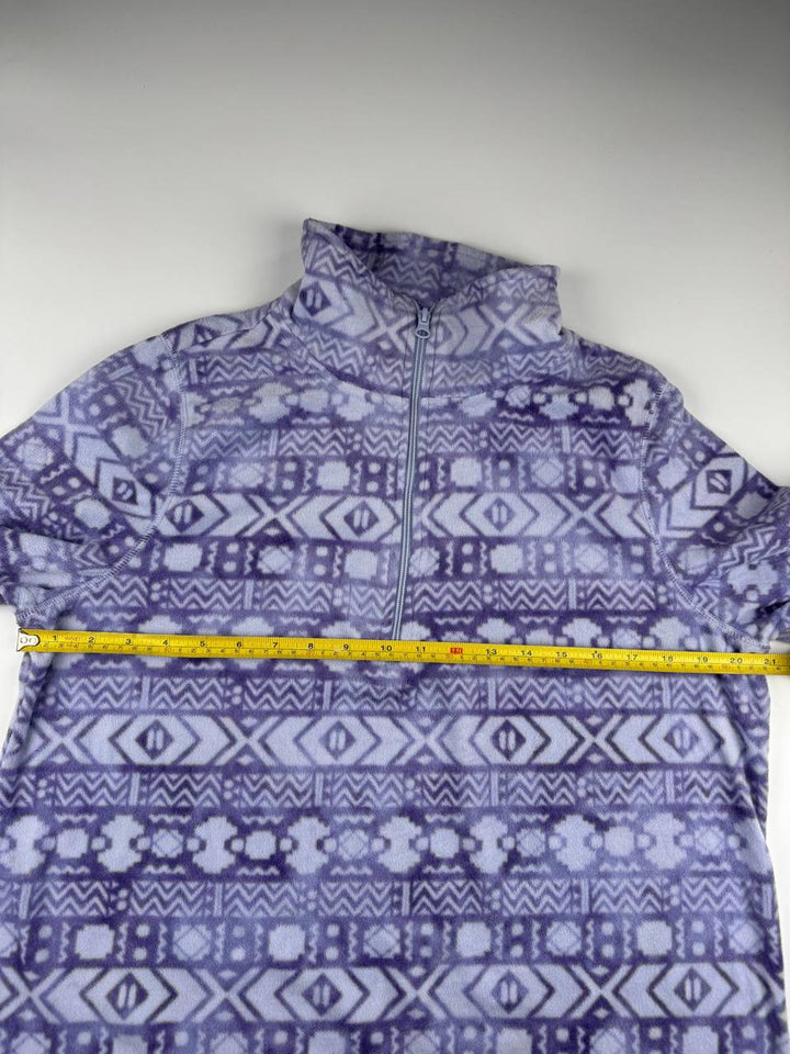 Vintage Women's Purple Patterned Fleece Jacket with Half-Zip made in Madagascar