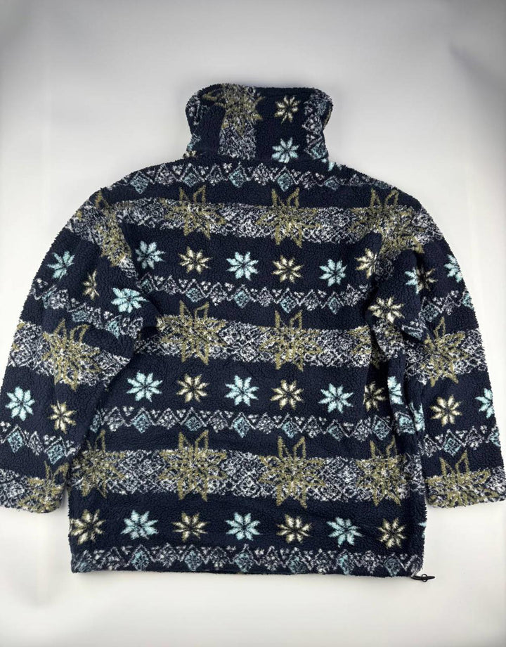 Vintage Fleece Jacket with Snowflake Pattern Quarter Zip