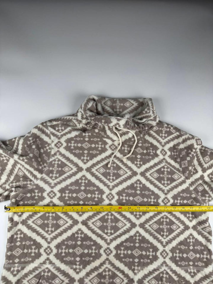 Vintage Patterned Fleece Hoodie Size L