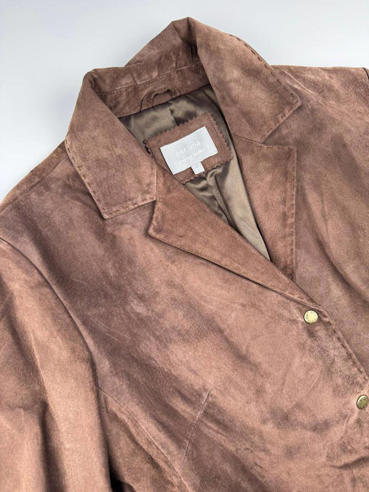 Per Una Genuine Leather  Suede Women's Brown Button-Up Jacket