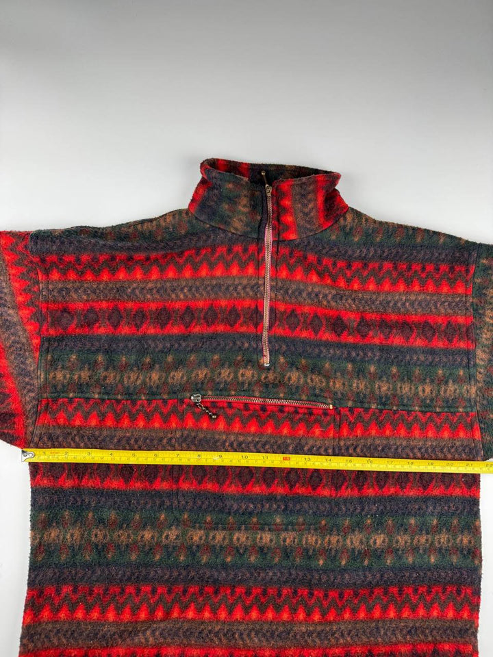 Men's Vintage Patterned Fleece Jacket with Half-Zip