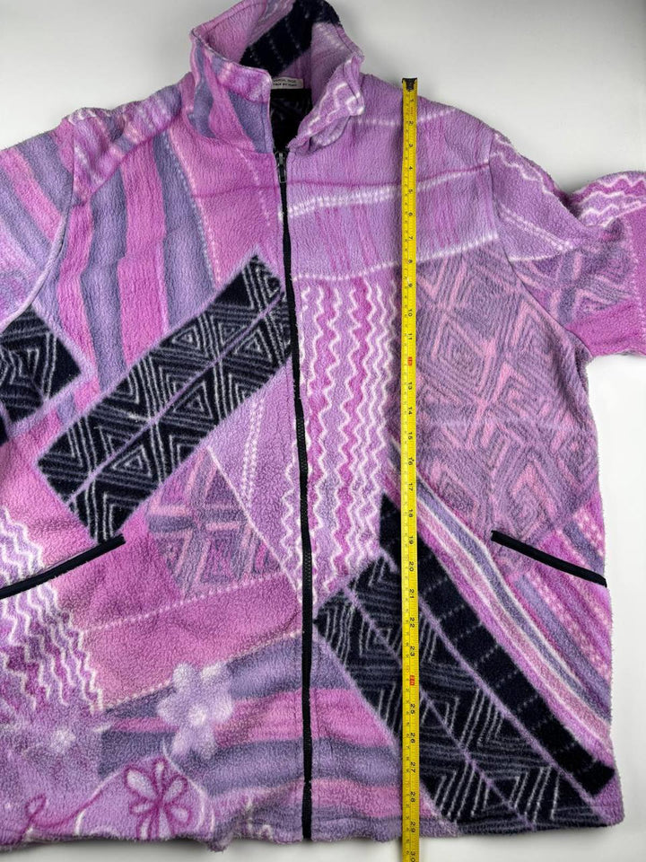 Vintage Patterned Fleece Zip-Up Jacket