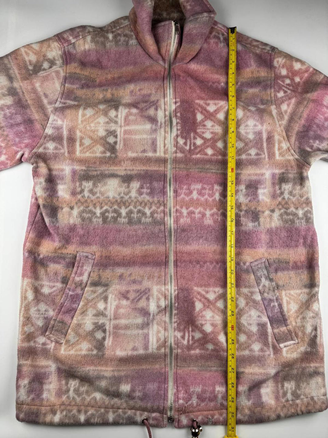 Women's Pink and Beige Patterned Fleece Jacket