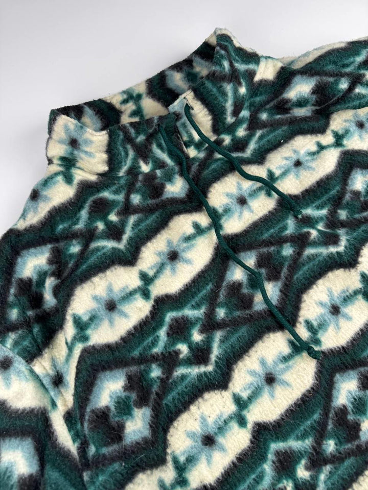 Vintage Women's Fleece Jacket with Geometric Pattern