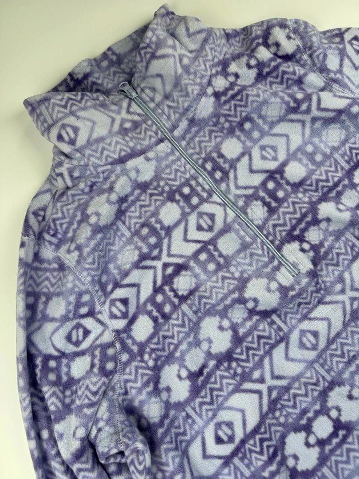 Vintage Women's Purple Patterned Fleece Jacket with Half-Zip made in Madagascar