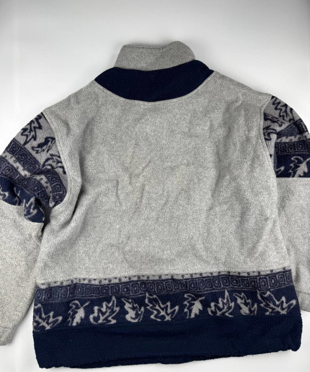 Vintage Grey and Navy Half-Zip Pullover Sweatshirt Fleece