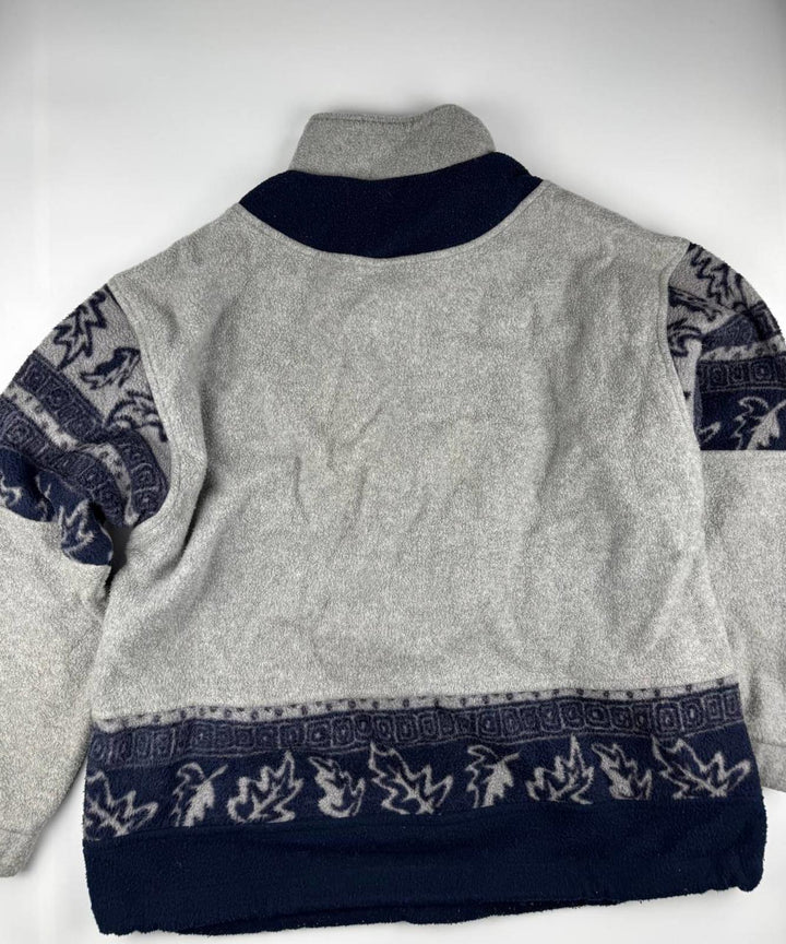 Vintage Grey and Navy Half-Zip Pullover Sweatshirt Fleece