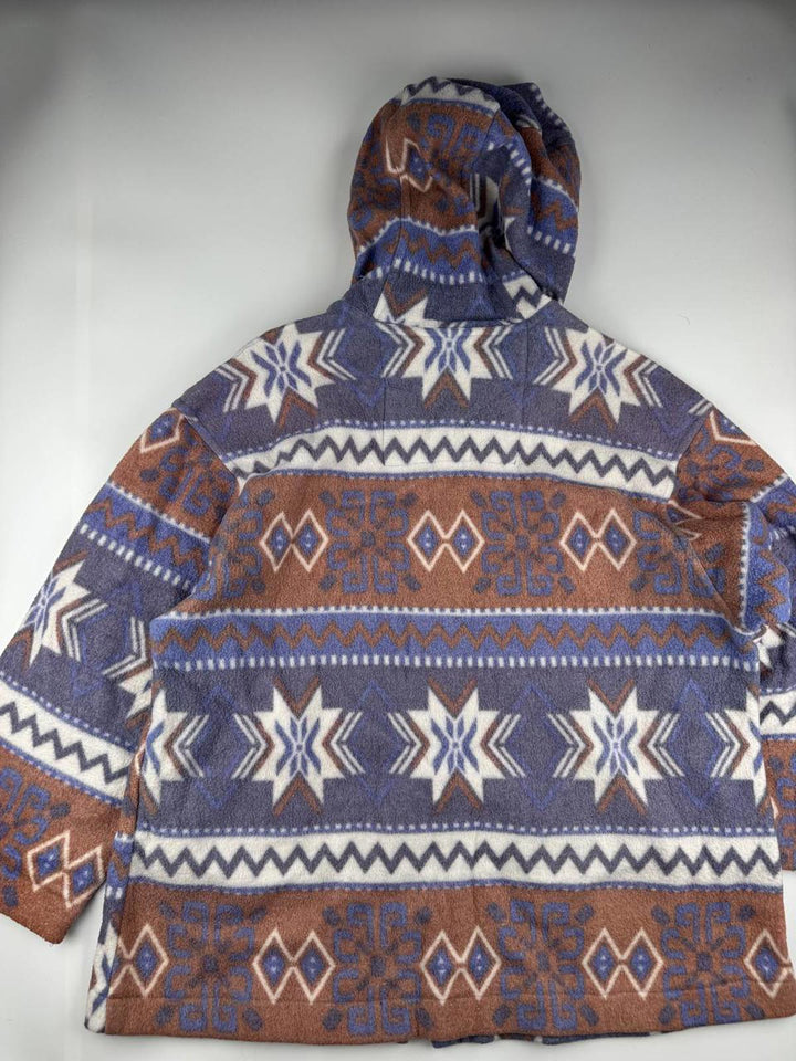 Vintage Women's Patterned Zip-Up Fleece Jacket with Hood