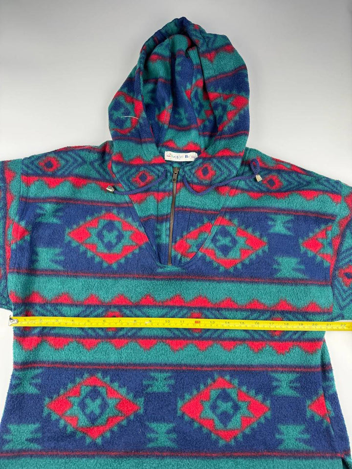 Vintage Hooded Fleece Pullover with Geometric Pattern