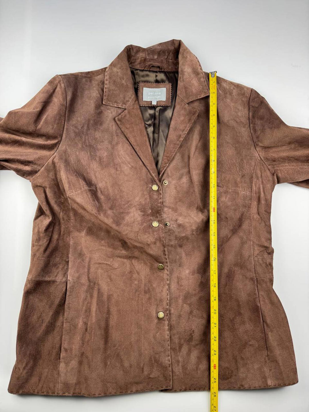 Per Una Genuine Leather  Suede Women's Brown Button-Up Jacket