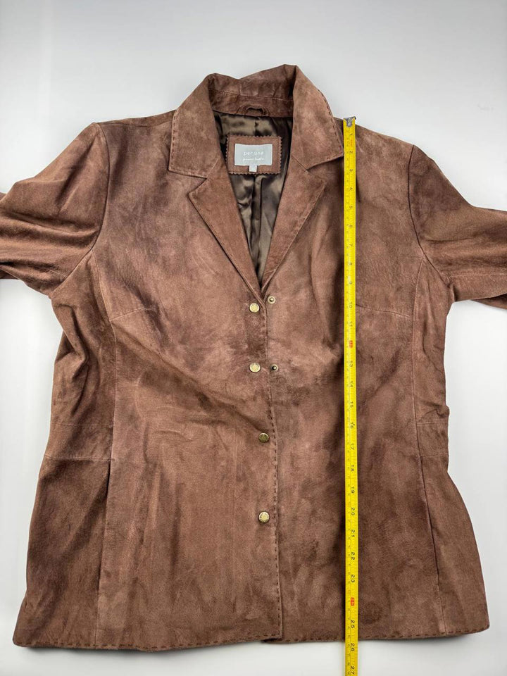 Per Una Genuine Leather  Suede Women's Brown Button-Up Jacket