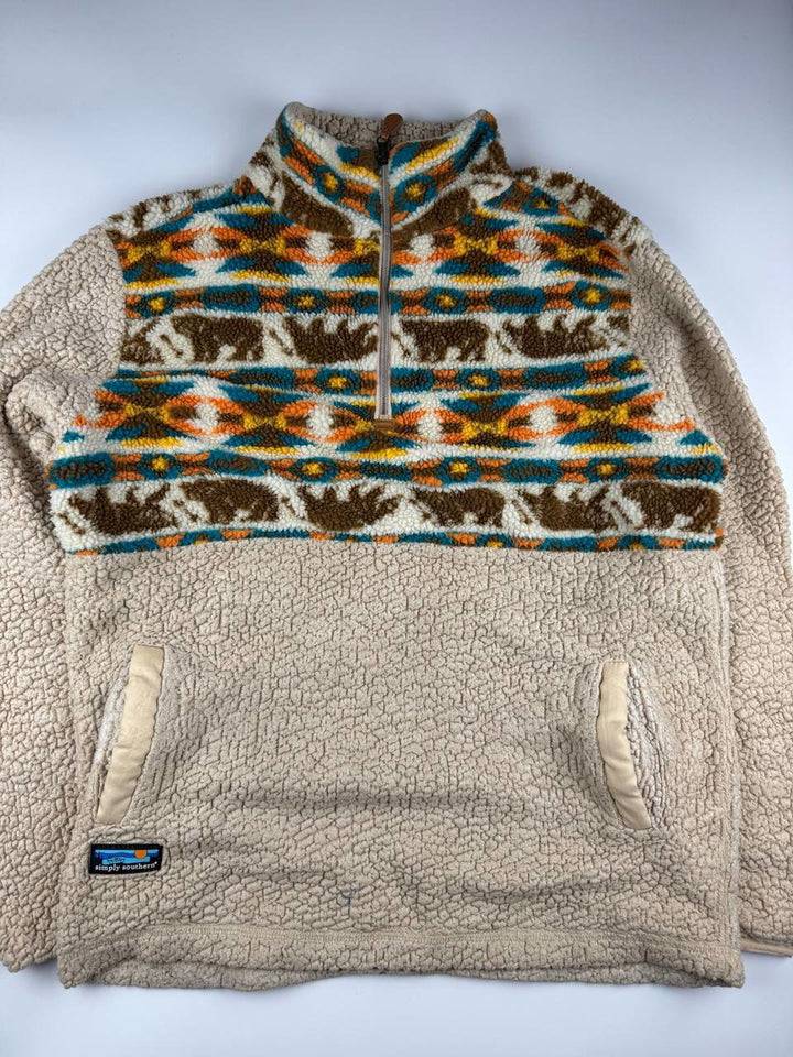 Vintage Fleece Pullover Sweatshirt Animal Print