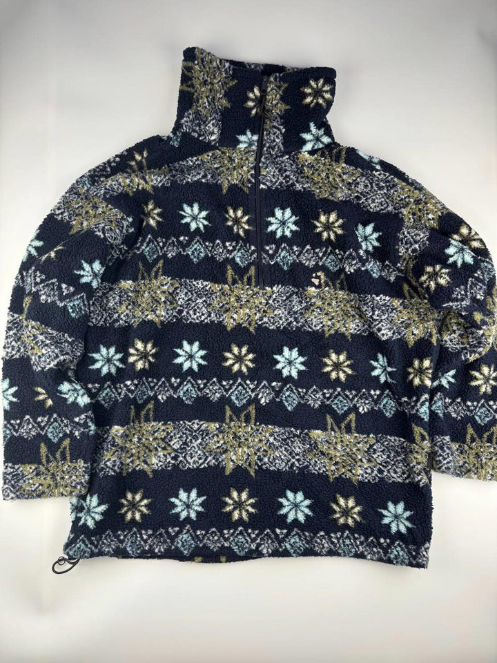 Vintage Fleece Jacket with Snowflake Pattern Quarter Zip