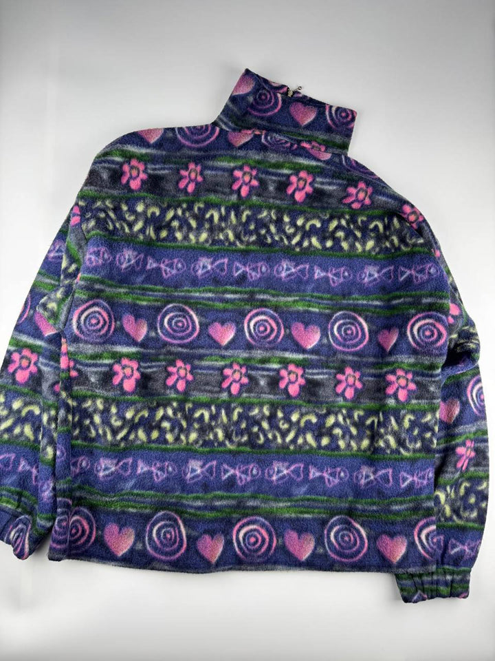 Vintage Women's Patterned Half-Zip Fleece Pullover Sweatshirt