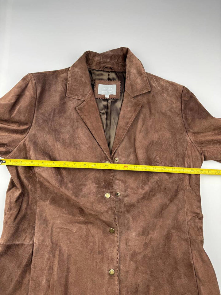 Per Una Genuine Leather  Suede Women's Brown Button-Up Jacket