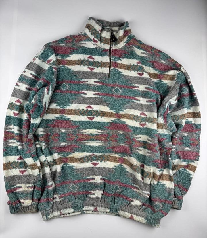 Vintage Patterned Fleece Jacket with Quarter Zip
