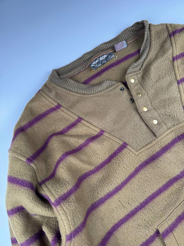 Men's Striped Pullover Sweater with Button Detail