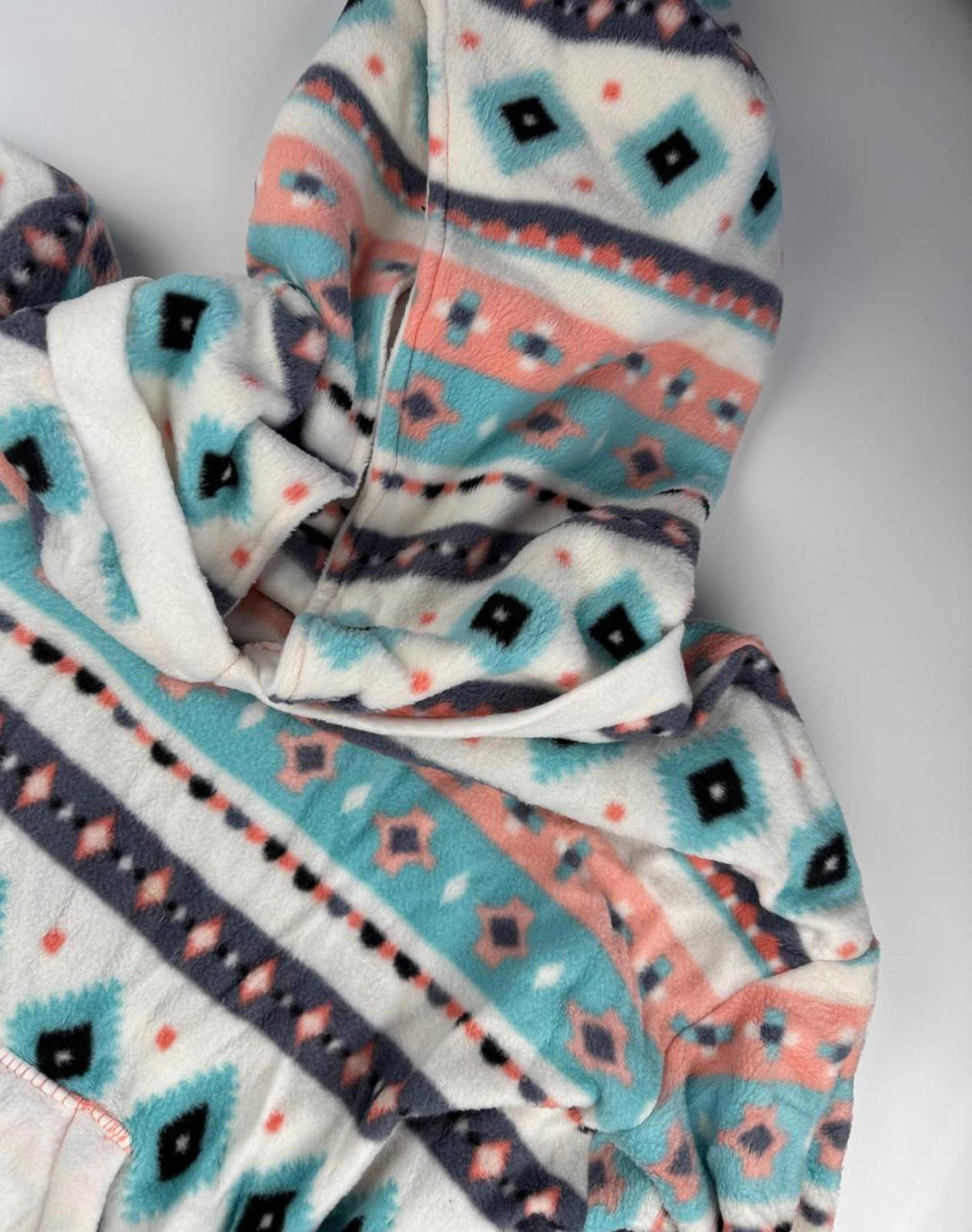 Vintage Women's Hooded Pullover Sweatshirt Fleece with Geometric Pattern Size see pics