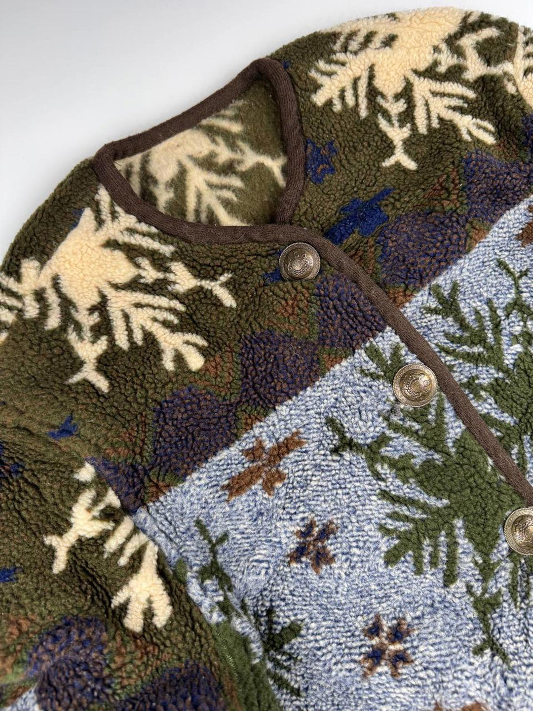 Vintage Button-Up Fleece Cardigan with Snowflake Pattern UK 14