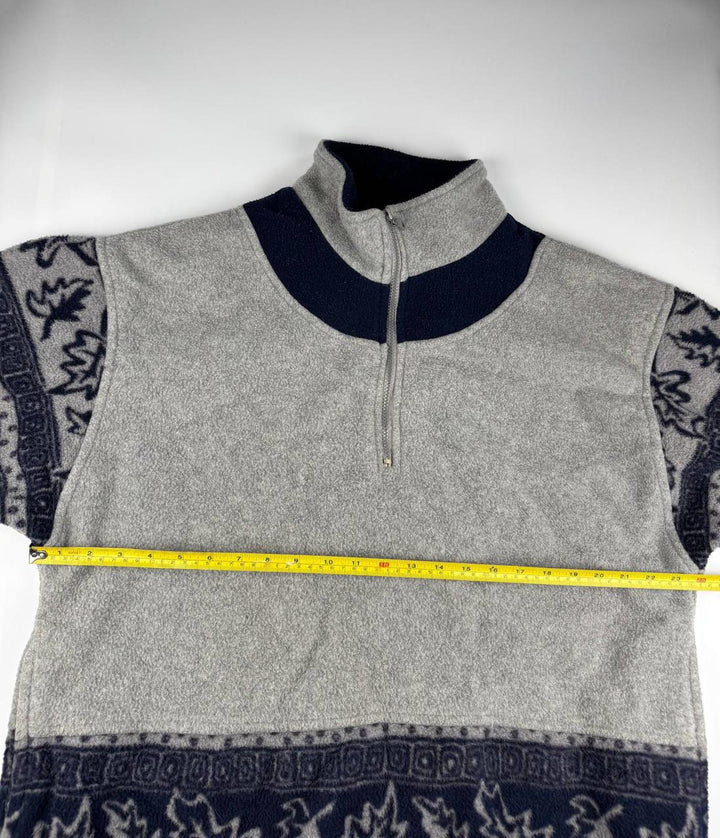 Vintage Grey and Navy Half-Zip Pullover Sweatshirt Fleece