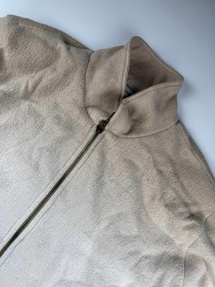 Women's Vintage Beige and Purple Patterned Fleece Jacket with Full Zipper