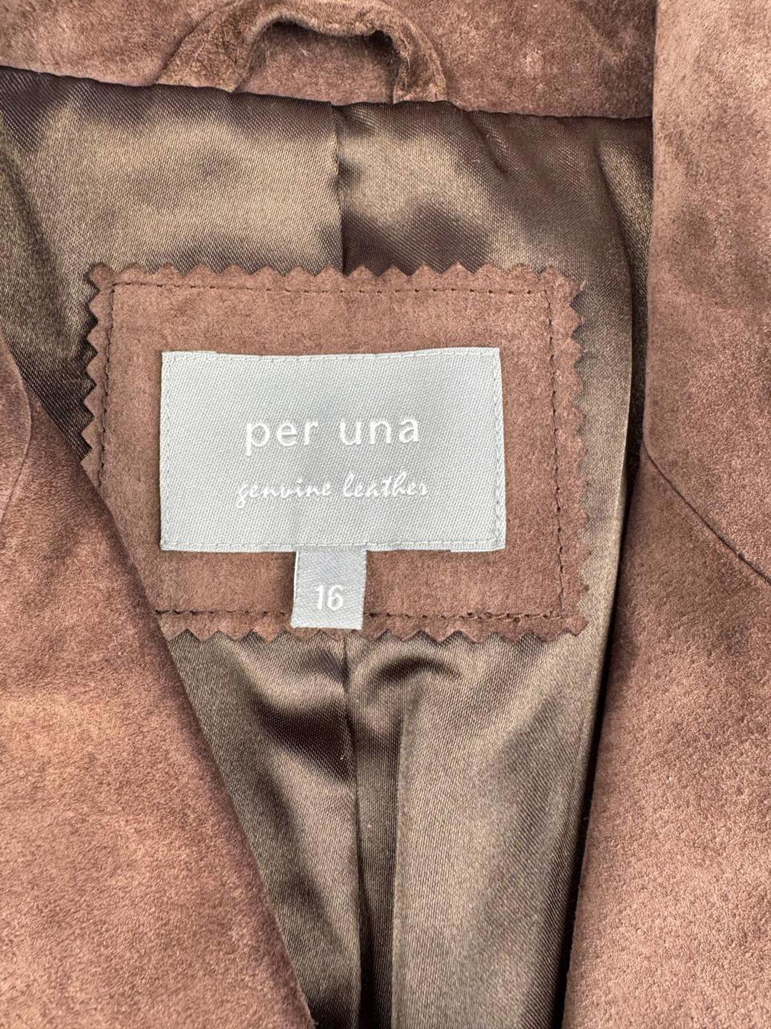 Per Una Genuine Leather  Suede Women's Brown Button-Up Jacket