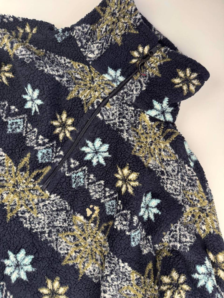 Vintage Fleece Jacket with Snowflake Pattern Quarter Zip