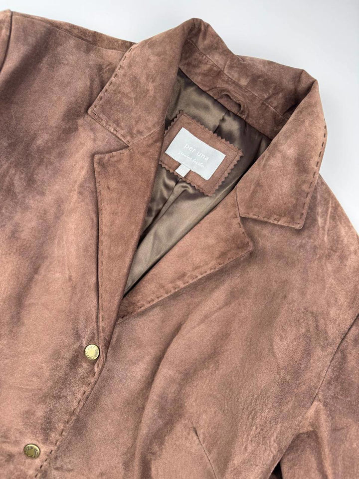 Per Una Genuine Leather  Suede Women's Brown Button-Up Jacket