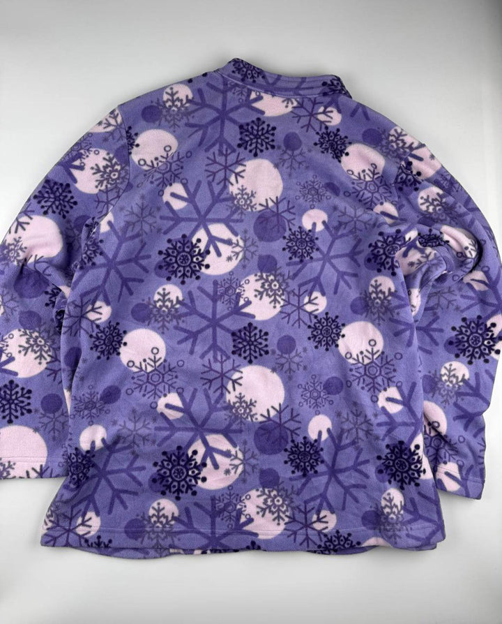 Vintage Women's Purple Snowflake Print Fleece Jacket