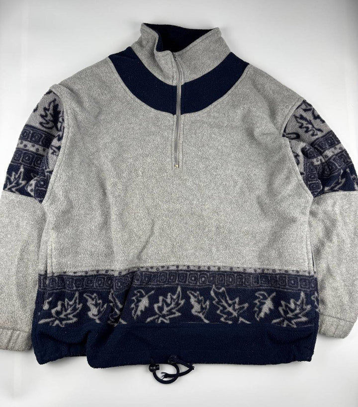 Vintage Grey and Navy Half-Zip Pullover Sweatshirt Fleece