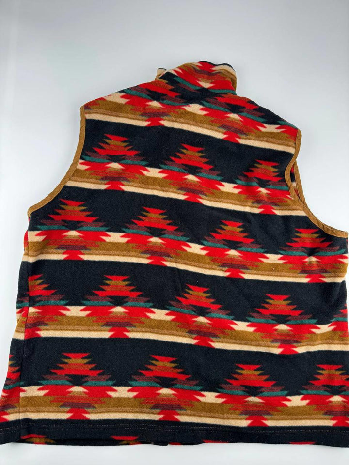 Vintage Patterned Fleece Vest with Snap Buttons