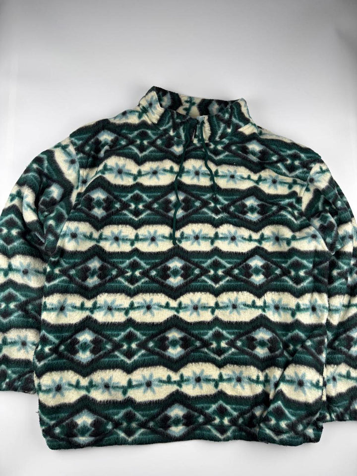 Vintage Women's Fleece Jacket with Geometric Pattern
