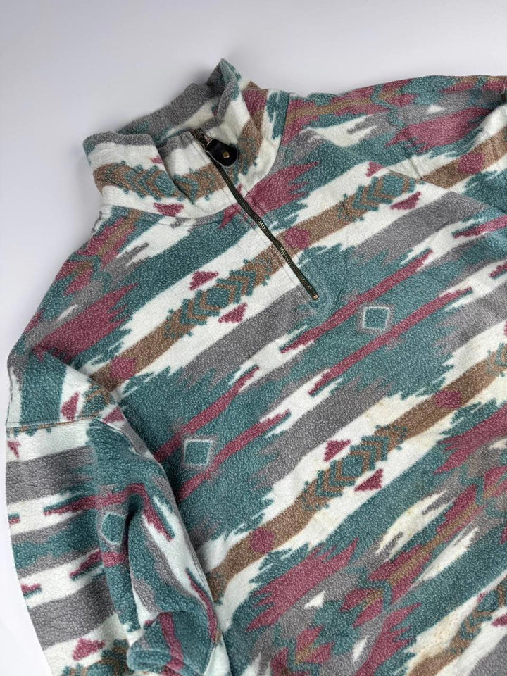Vintage Patterned Fleece Jacket with Quarter Zip