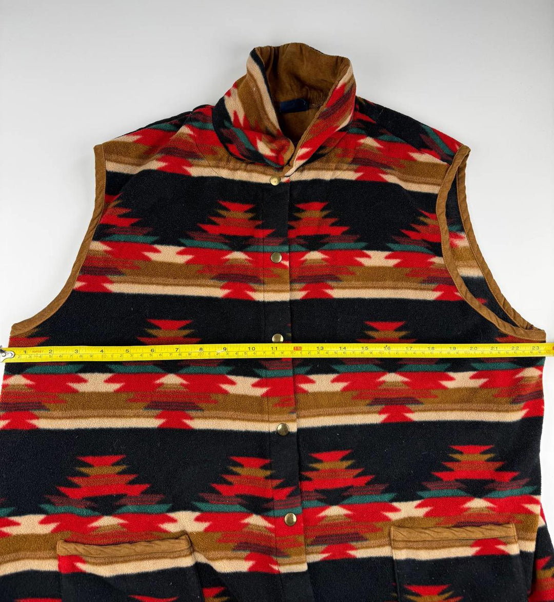 Vintage Patterned Fleece Vest with Snap Buttons