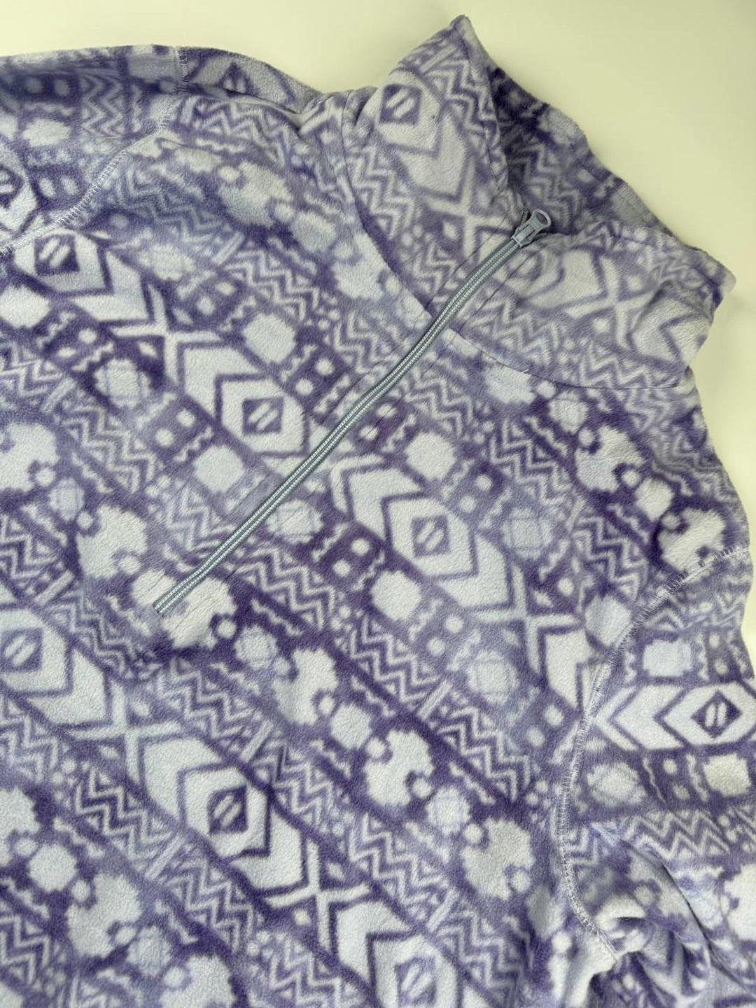 Vintage Women's Purple Patterned Fleece Jacket with Half-Zip made in Madagascar