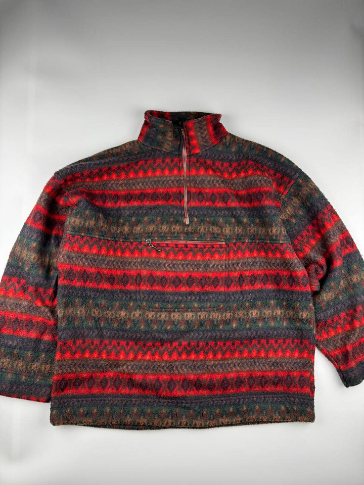 Men's Vintage Patterned Fleece Jacket with Half-Zip