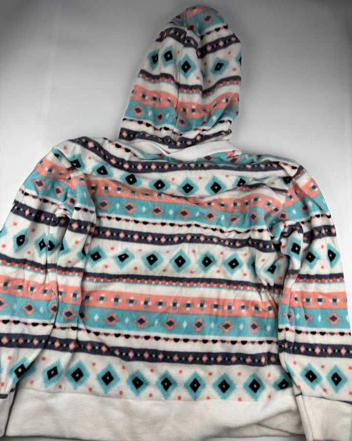 Vintage Women's Hooded Pullover Sweatshirt Fleece with Geometric Pattern Size see pics