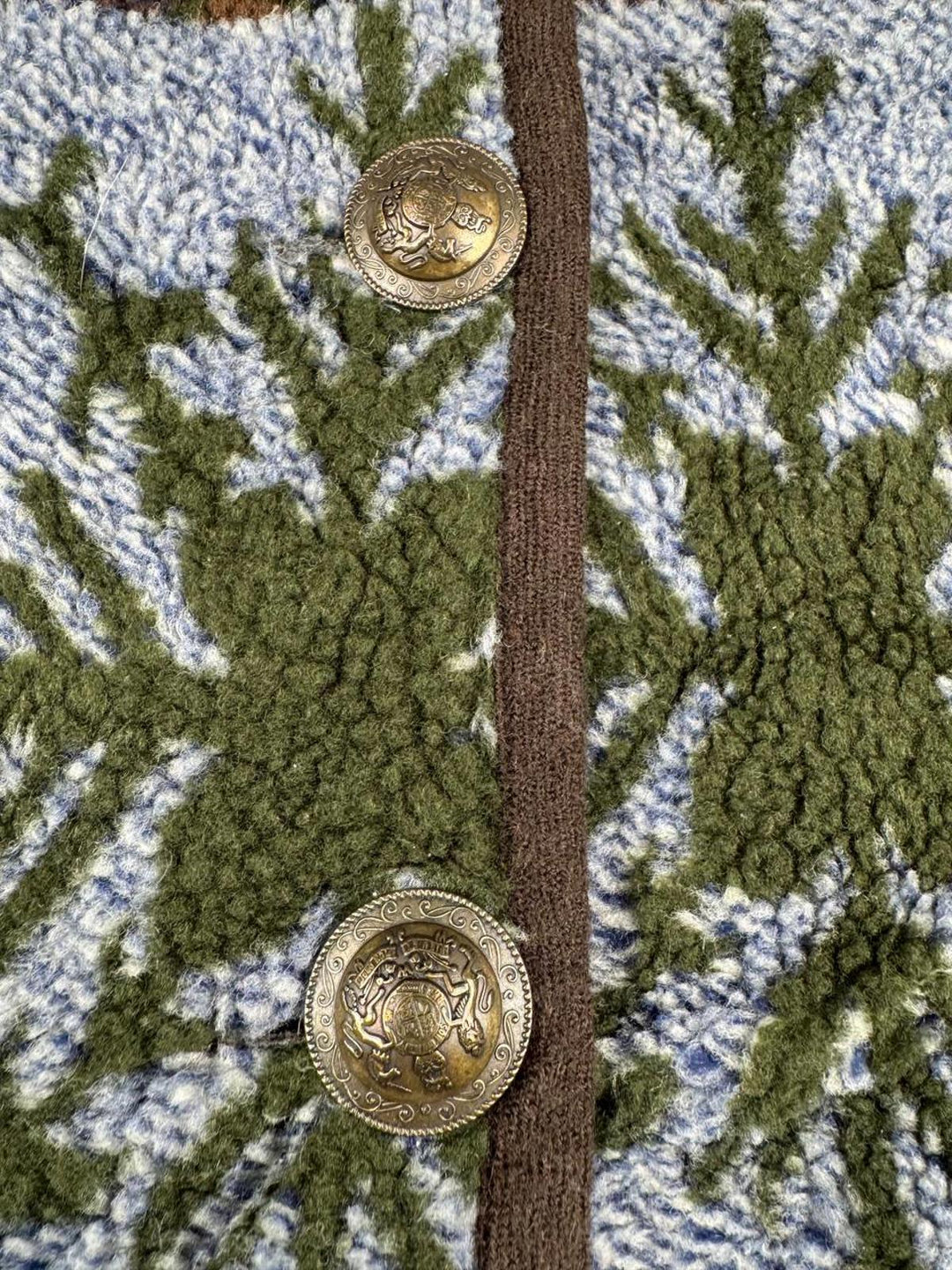 Vintage Button-Up Fleece Cardigan with Snowflake Pattern UK 14