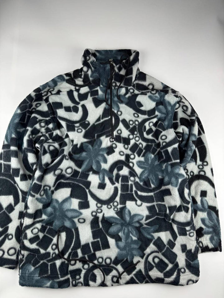 Vintage Patterned Fleece Jacket with Half-Zip Size M