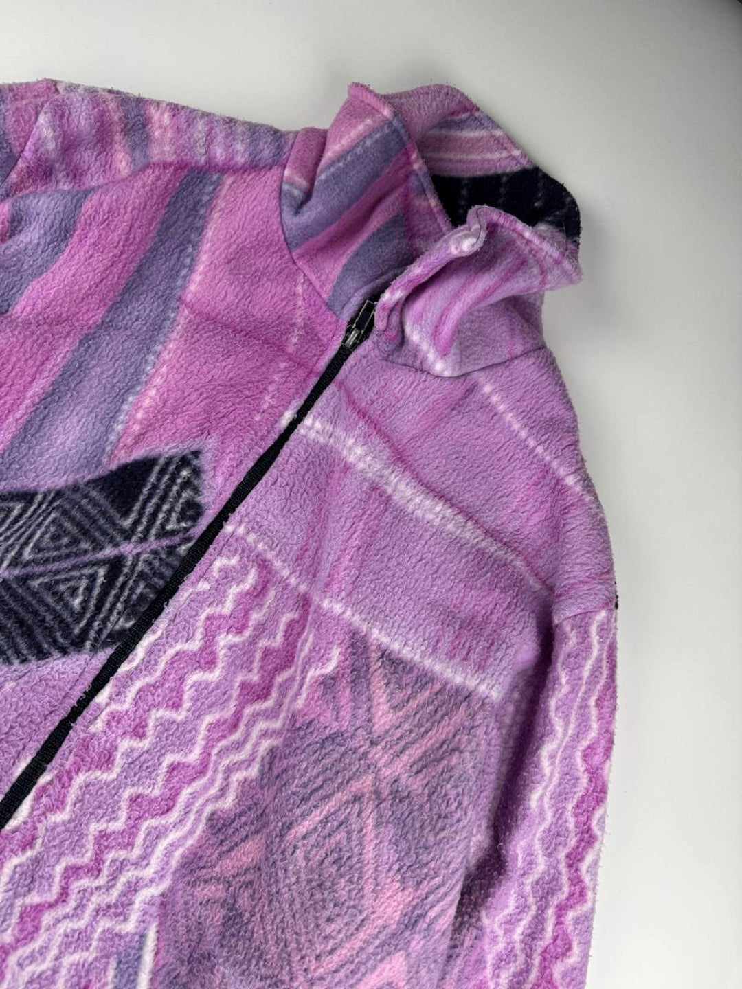 Vintage Patterned Fleece Zip-Up Jacket