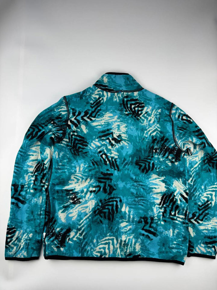 Vintage Blue Patterned Fleece Jacket with Zip-Up Collar