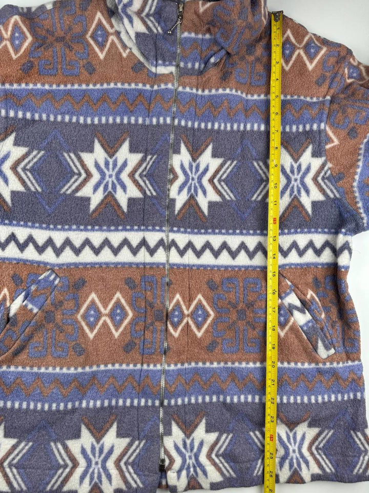 Vintage Women's Patterned Zip-Up Fleece Jacket with Hood