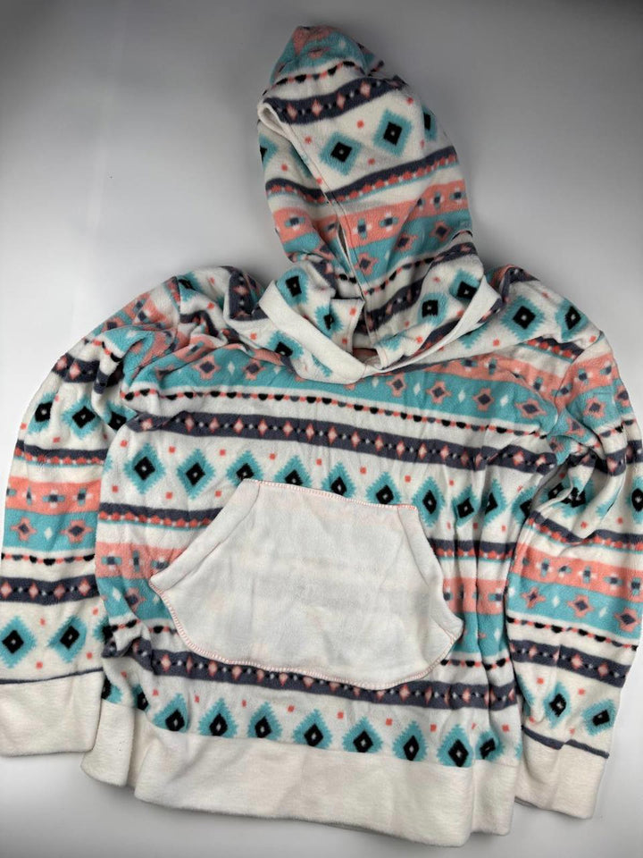 Vintage Women's Hooded Pullover Sweatshirt Fleece with Geometric Pattern Size see pics