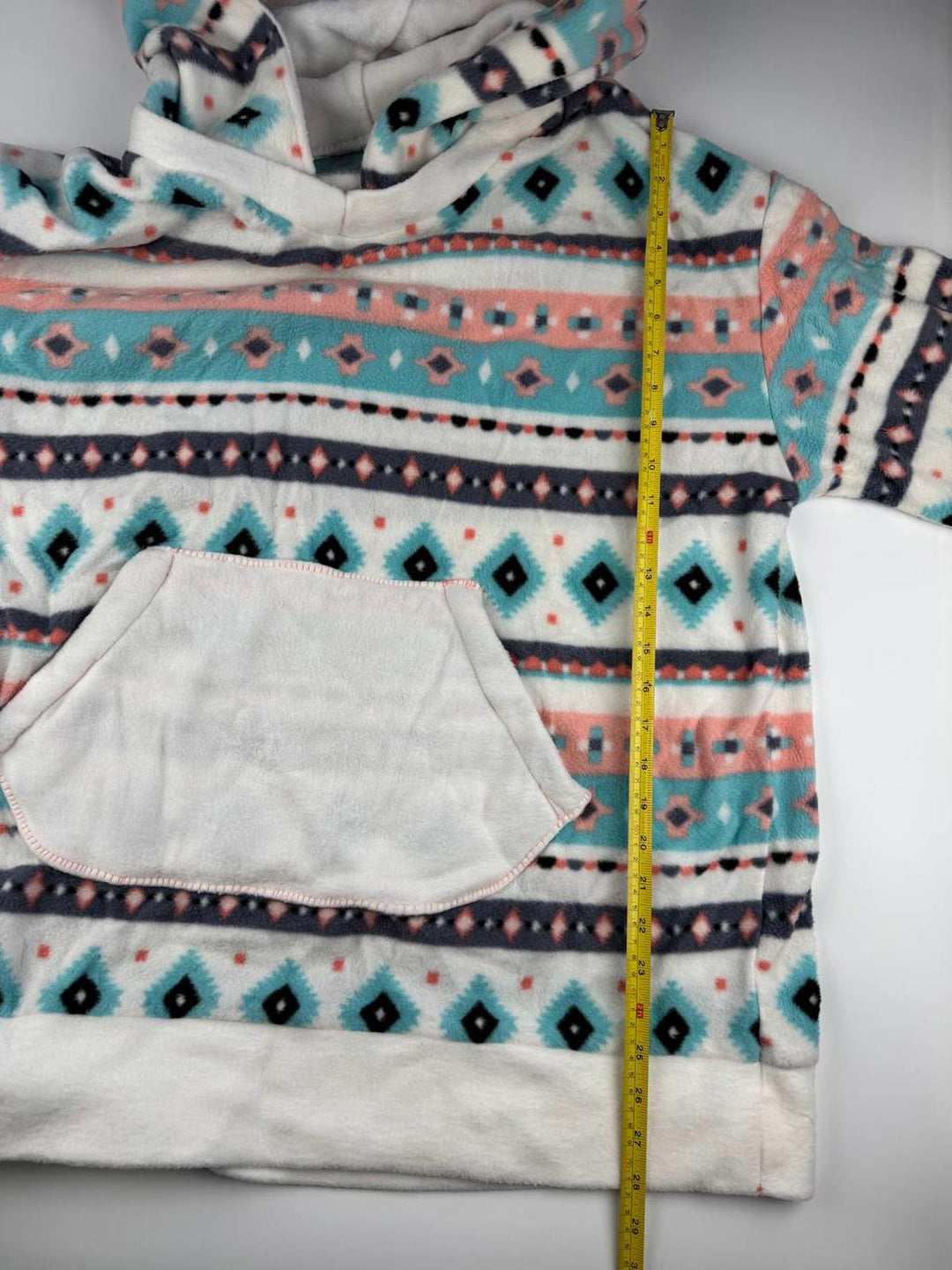 Vintage Women's Hooded Pullover Sweatshirt Fleece with Geometric Pattern Size see pics