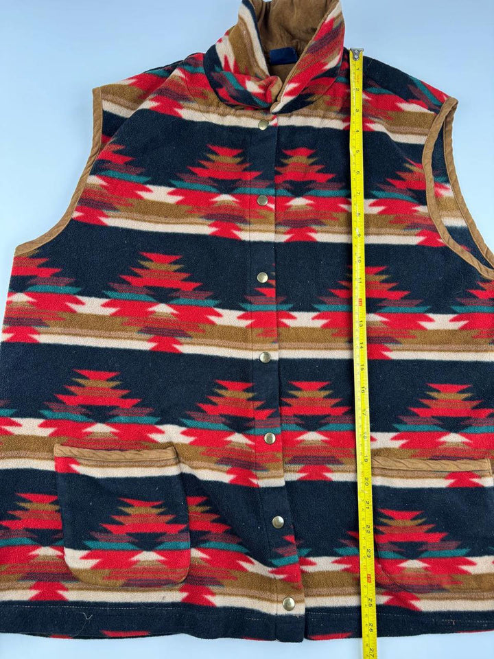 Vintage Patterned Fleece Vest with Snap Buttons